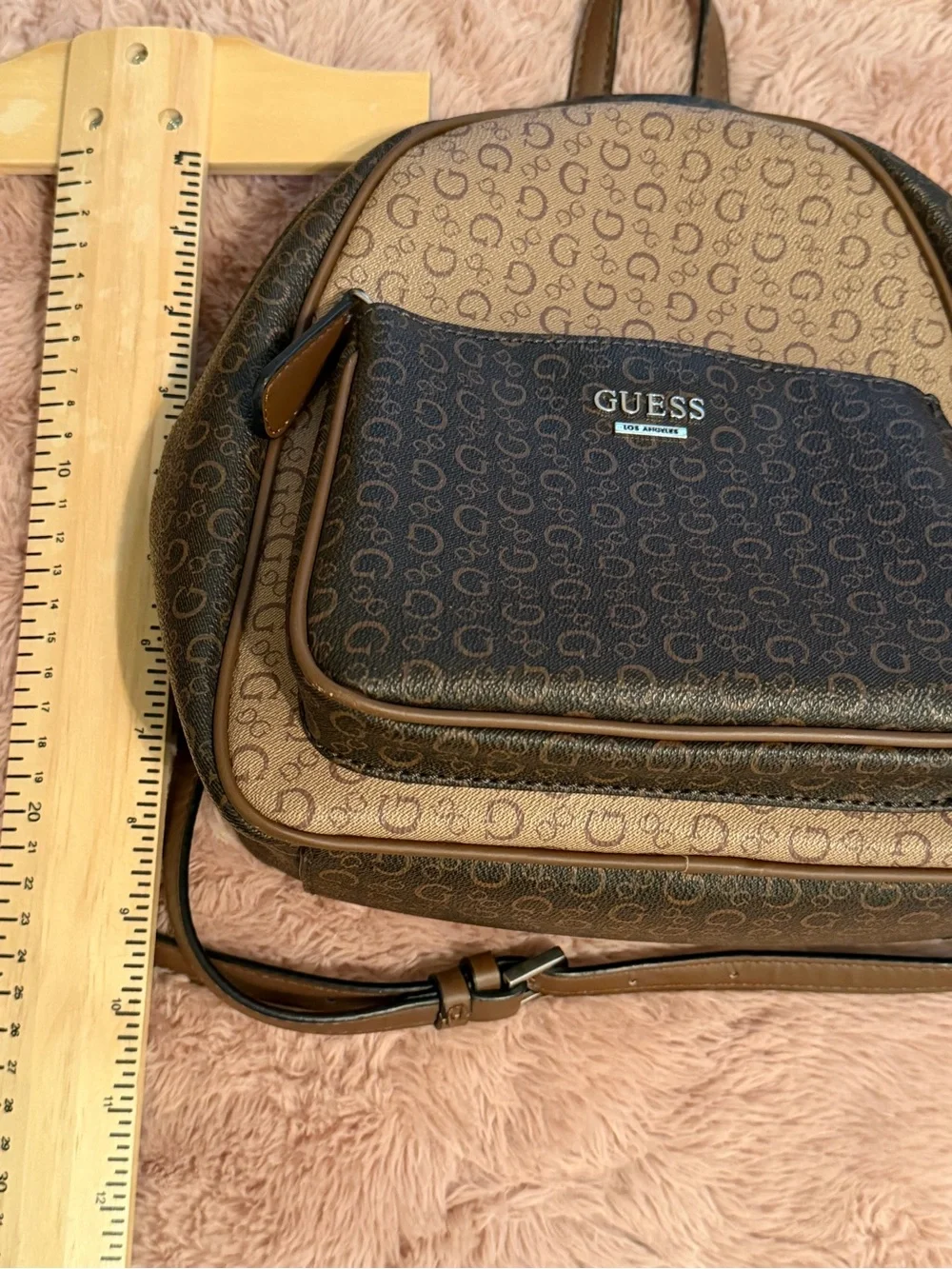 GUESS Brown Monogram Mini Backpack - Brown